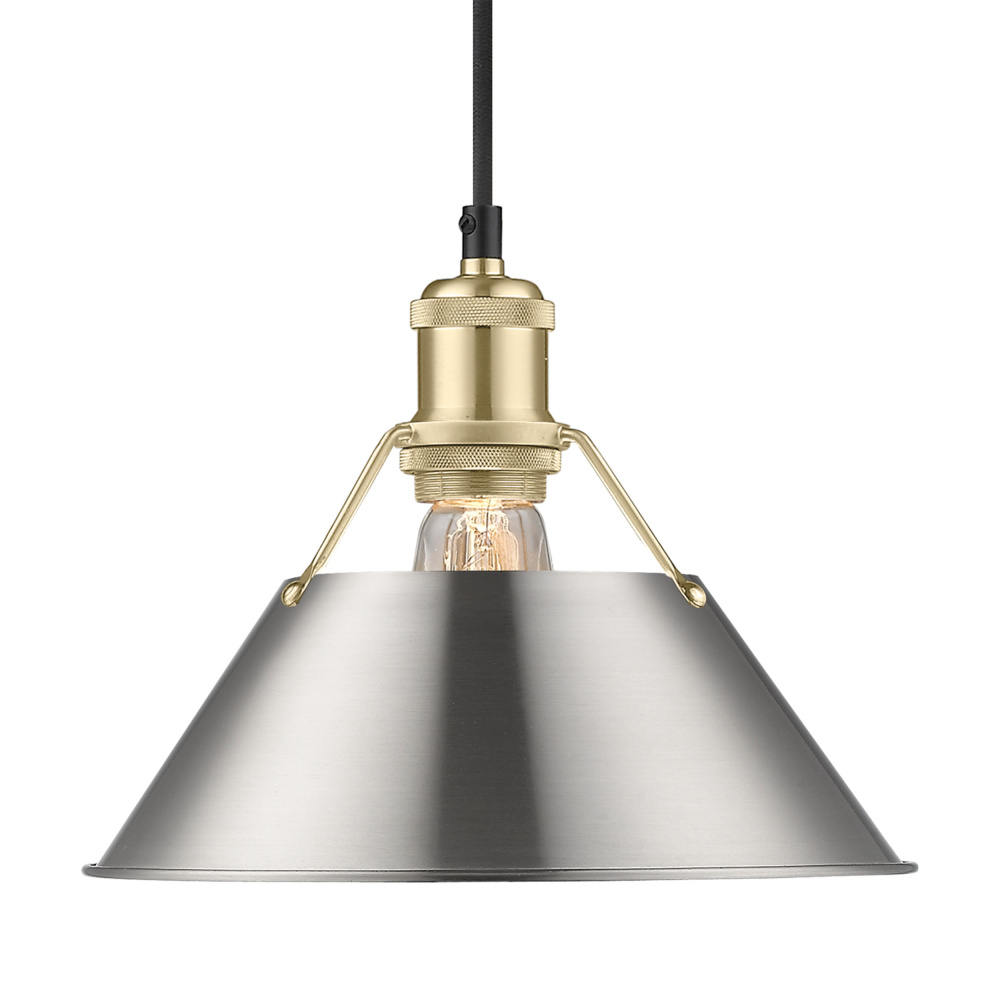 Yep by Golden Lighting Orwell 1-light 10in Pendant in Brushed Champagne Brass and Pewter shade